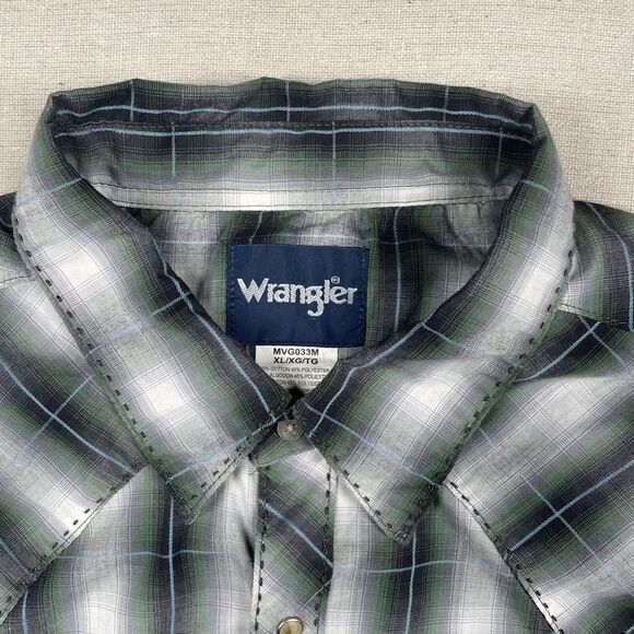 Wrangler Shirt Mens XL Pearl Snap Western Cowboy Rockabilly Plaid‎ Green Rodeo - Picture 4 of 10